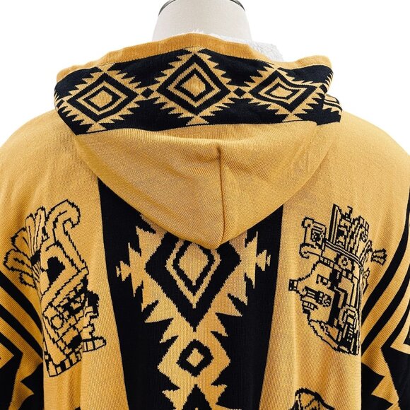 Lian Hooded Aztec Poncho Sherpa Lined Baja Blanket Unisex Boho Tribal - Picture 13 of 13